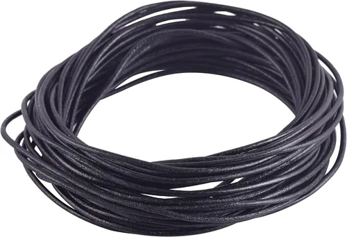 Vista 25 de KONMAY Cordón redondo de cuero real de 0.039 pulgadas, cordón de cuero negro de 25 yardas para hacer joyas, collares, pulseras y manualidades