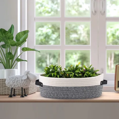 Vista 6 de Cesta pequeña tejida de cuerda de algodón para papel higiénico, cestas para organizar, cesta decorativa para decoración boho, pequeña cesta de Blanco