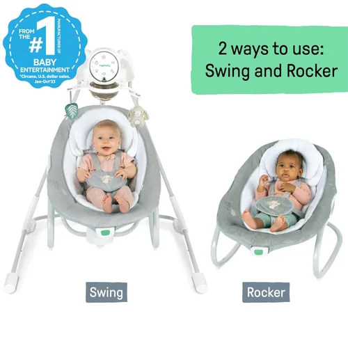 Vista 3 de Ingenuity InLighten 2 en 1 Columpio y Mecedora Relajante para Bebé - Asiento Infantil Giratorio con Vibración, Sonidos Relajantes, Luces - Remy
