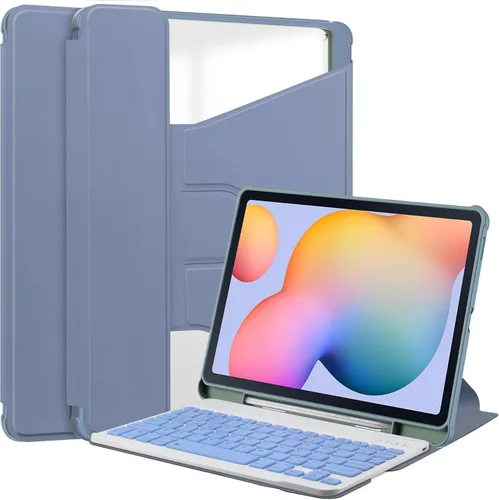 Vista 26 de kaidisen Funda con teclado giratorio 360° para Galaxy Tab S6 Lite de 10.4 pulgadas, soporte vertical, teclado magnético desmontable, funda Azul/claro