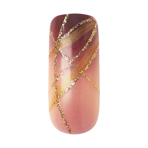 Vista 4 de Uñas postizas Gold Finger Gel Glam de brillo marrón oscuro, diseño francés lujoso de cobertura completa, forma cuadrada, longitud media, pegamento
