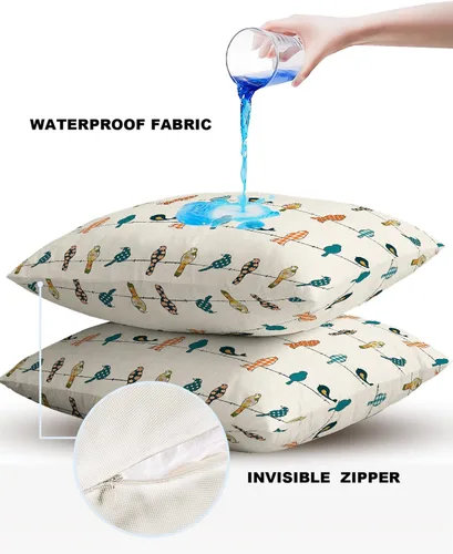 Vista 4 de Juego de 2 fundas de almohada decorativas para exteriores, fundas de almohada suaves, impermeables, 16 x 16 pulgadas, pájaros en los alambres