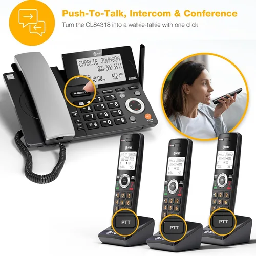 Vista 11 de AT&T DECT 6.0 Teléfono doméstico con cable/inalámbrico con 3 auriculares y contestador automático, bloqueador inteligente de llamadas, identificador