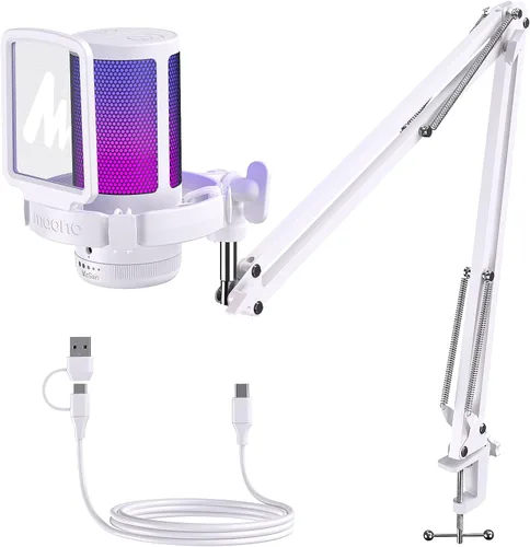 Vista 11 de MAONO Micrófono USB para juegos, Micrófono condensador con cancelación de ruido con silencio, ganancia, monitoreo, micrófono de brazo de boom