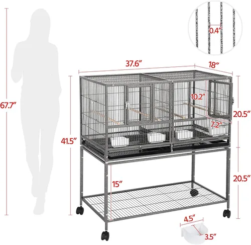 Vista 4 de Yaheetech Jaula apilable de 41.5 pulgadas para cría de periquitos y pájaros canarios, cacatúas, agapornis, pinzones, periquitos, loros pequeños
