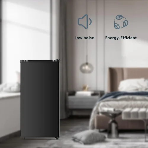 Vista 6 de Saeoola - Mini refrigerador con congelador, puerta única de 3.1 pies cúbicos, mini refrigerador compacto, luz LED, termostato ajustable, estantes