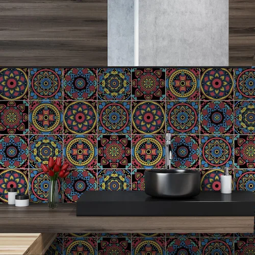 Vista 29 de Lukery Azulejo de despegar y pegar, impermeable, para cocina, mandala, azulejos autoadhesivos, azulejos de PVC, azulejos de pared, azulejos