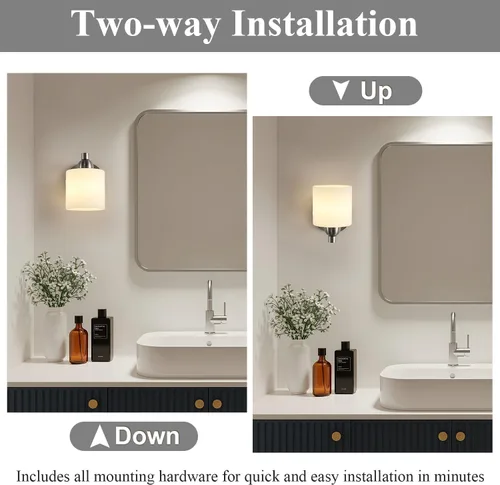 Vista 7 de Mecgirn Apliques de Pared de Vidrio Esmerilado Níquel Cepillado, Paquete de 1 Luminarias de Pared Interiores Cableadas para Sala de Estar, Pasillo