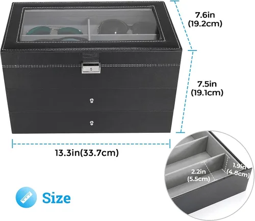 Vista 5 de Caja organizadora de gafas de sol de 3 capas18 ranuras para múltiples pares de gafas de sol de almacenamiento y exposición, soporte para gafas