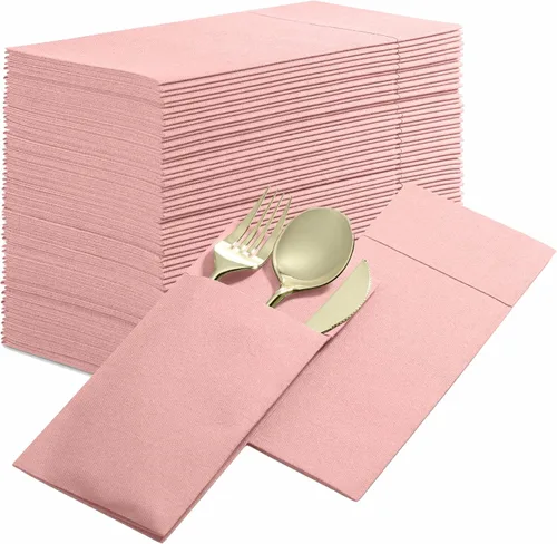 Vista 19 de Paquete de 50 servilletas desechables de lino con bolsillo integrado para cubiertos, color rojo brillante, como servilletas de papel para Navidad