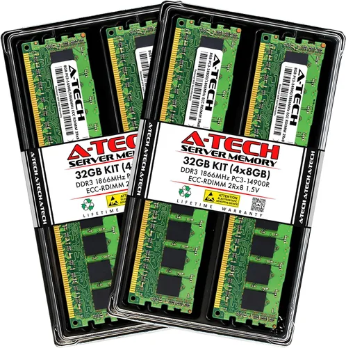 Vista 9 de A-Tech Kit de 8 GB (2 x 4 GB) DDR3/DDR3L 1333MHz PC3L-10600R ECC RDIMM 2Rx4 Dual Rank 1.35V ECC Registrado DIMM 240-Pin Server Módulos de Kit de 2