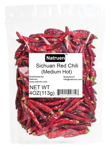 Natruen Vainas de Chile Rojo Chino Seco Entero de Szechuan 4 Oz (Medio Picante), Chiles Rojos Secos Picantes de Sichuan para Aceite de Chile, Pasta
