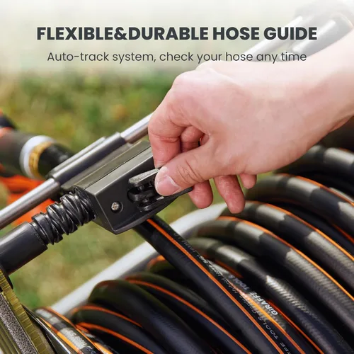 Vista 3 de Giraffe Tools Carro de carrete de manguera de jardín con ruedas, carrito de carrete de manguera de agua de metal resistente, 200 pies de capacidad