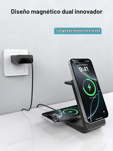 Vista 3 de Cargador inalámbrico para Apple, estación de carga plegable 3 en 1