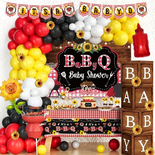 137 piezas de decoración de barbacoa para baby shower, Hombae Its A Baby Q, decoración de baby shower, telón de fondo, globo, guirnalda, pancarta
