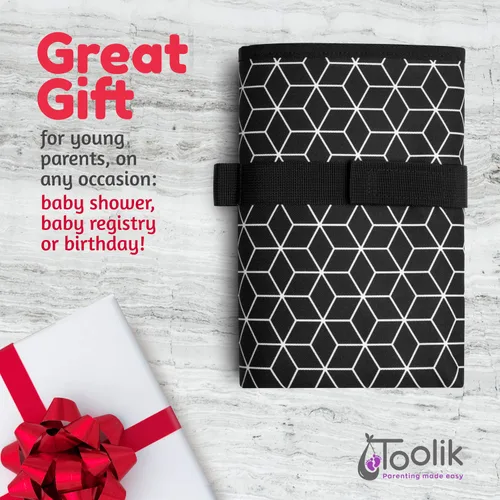 Vista 4 de Toolik - Cambiador de pañales para bebé, extra grande (27.5 x 19.7 pulgadas), tapete impermeable para paseos de cochecito o bolsa de pañales, se