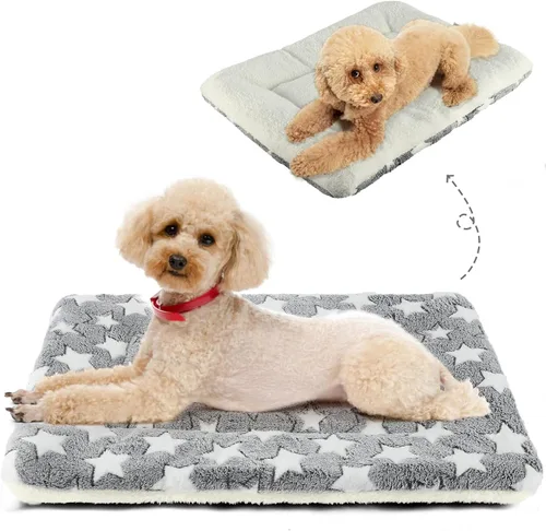 Vista 37 de Mora Pets Cama para gatos, almohadilla para jaula para perros, cama ultrasuave para mascotas con bonito estampado de estrellas, tapete lavable