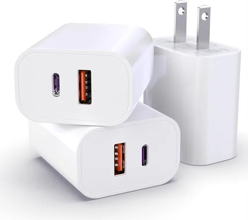 TT&C Bloque USB C, para bloque de cargador de iPhone, 20 W de doble puerto PD+QC, adaptador USB de pared, enchufe de carga rápida tipo C para iPhone