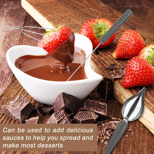 Vista 7 de Juego de 2 cucharas decorativas de dibujo, 3 piezas de herramientas de inmersión de caramelo, juego de cucharas de tenedor de chocolate de acero