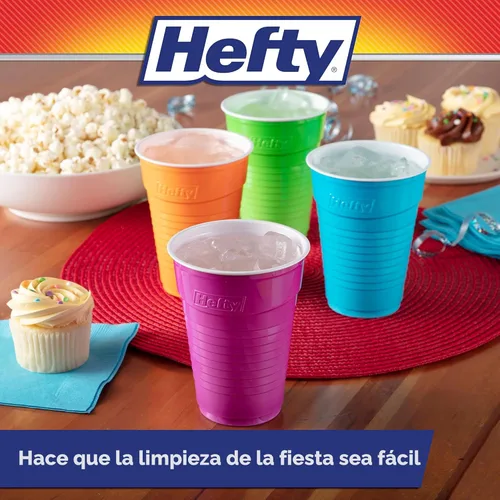 Vista 7 de Vasos de Plástico Desechables Hefty Party On, Surtidos, 16 Onzas, 100