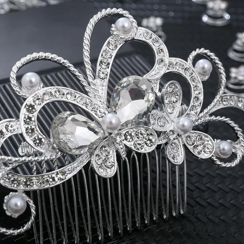 Vista 5 de Boao 56 piezas de accesorios para el cabello de novia para boda, perlas de cristal, peine para el cabello, clips de diamantes de imitación, flores
