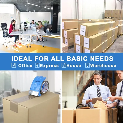 Vista 8 de Cinta de embalaje de 3 pulgadas de ancho con dispensador, 2.4 mil x 55 yardas de cinta de embalaje resistente para envíos, grado industrial, cinta