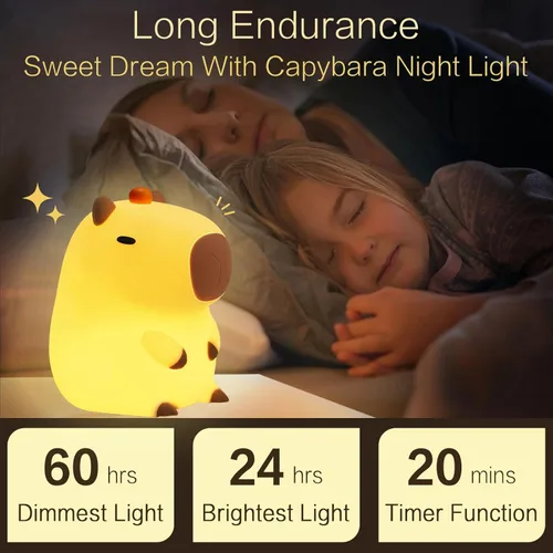 Vista 4 de YR YRHH-PET Lámpara Linda de Capybara Naranja para la Noche, Lámpara LED de Capybara Novelosa y Apretable, Luz Nocturna Ajustable de Silicona
