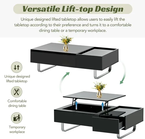Vista 112 de Mesa auxiliar elevable, mesa auxiliar multifuncional con estantes abiertos, mesa de comedor moderna para sala de estar, oficina en casa (negro #004)