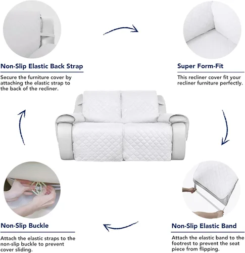 Vista 4 de PureFit Fundas de sofá reversibles resistentes al agua para sofá reclinable de 2 asientos, funda de sofá reclinable con división antideslizante