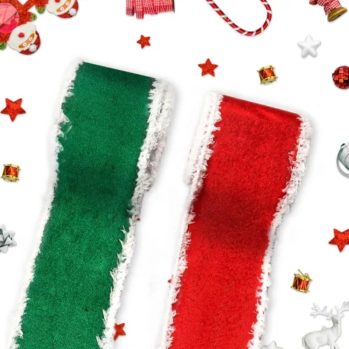 Vista 7 de Threetols 2 rollos de cintas de Navidad con borde con alambre de 10 yardas, cintas de arpillera de rayas rojas y verdes de 2.5 pulgadas, cinta