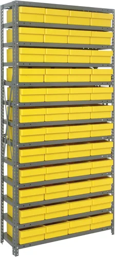 Vista 389 de Quantum QSBU-245BK Heavy Duty Shelving Unit with (7) Shelves and (24) QUS245 Black Bins for Garage Warehouse Storage Distribution 400 lb Load