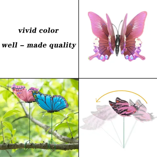 Vista 7 de FENELY Estacas de decoración de jardín de mariposas, doble ala impermeable, mariposas rosas 3D, adornos de jardín, decoraciones al aire libre