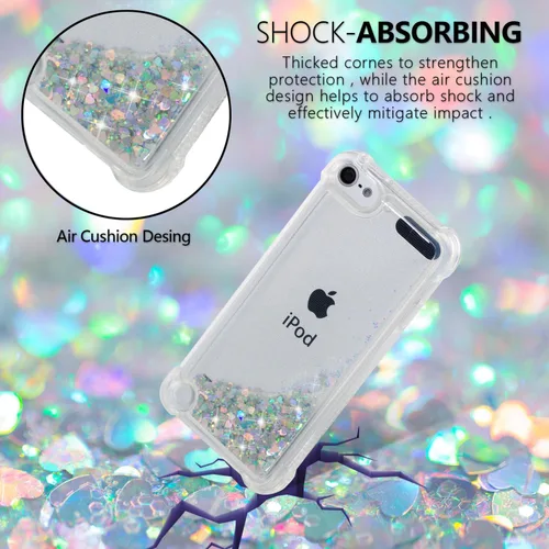 Vista 6 de LEMAXELERS Funda compatible con iPod Touch 7 – Bling Glitter Liquid, flotante Quicksand a prueba de golpes, funda protectora de silicona suave TPU