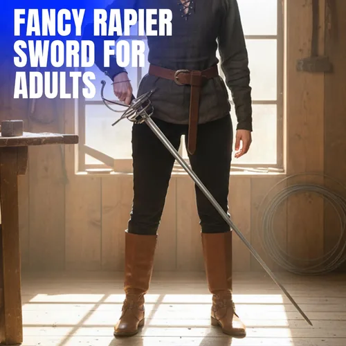 Vista 3 de SZCO Supplies - Espada de estoque elegante de 43.5 pulgadas para adultos con vaina, espada de esgrima medieval, hoja de metal de acero inoxidable