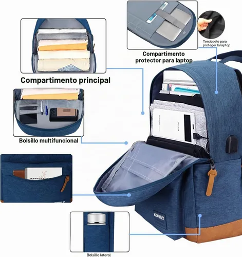 Vista 8 de Mochila Grande de Equipaje de Mano para Portátil para Viajes, Azul