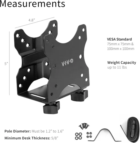 Vista 6 de VIVO Soporte ajustable de montaje para PC de cliente delgado, CPU VESA debajo del escritorio y soporte para computadora con brazo de monitor, negro