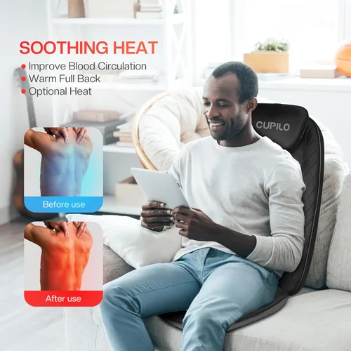 Vista 4 de CuPiLo - Masajeador de espalda para alivio del dolor de tejido profundo - Almohada de masaje Shiatsu para silla de espalda con calor, respaldo
