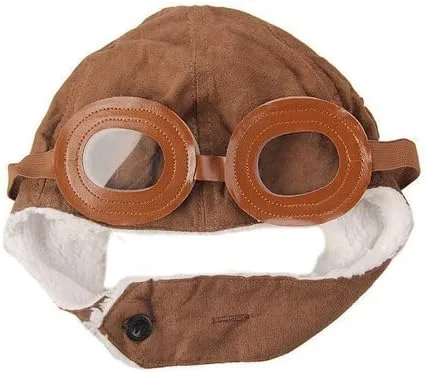 Vista 3 de Sombrero cálido de invierno para bebés, gorro de aviador piloto con patrón de gafas, color marrón, Marrón