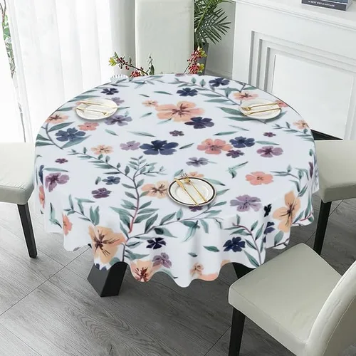 Vista 4 de Exquisite Floral Round Tablecloth White Table Cloth Decor Washable Table Cover with Wrinkle Resistant for Home Kitchen Dining Room Picnic Camping