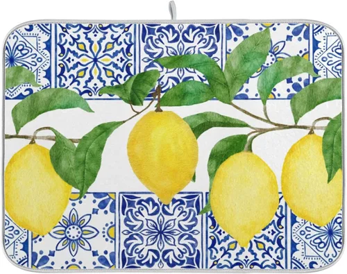 Vista 29 de Alfombrilla de secado de platos con flores botánicas y mariposas para encimera de cocina, absorbente, almohadilla de secado de microfibra, mediana