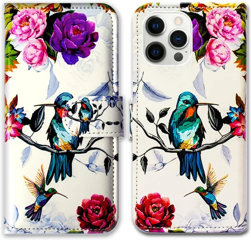 Vista 14 de Bcov Funda para iPhone 14 Pro Max, diseño de pájaro negro y verde con tapa para teléfono, con ranura para tarjetas, soporte para iPhone 14 Pro Max