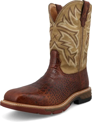 Vista 8 de Twisted X Men's 11" Western Work Boot, Square Toe with CellStretch, Copper Brown & Multi, 10 EE Negro y hueso