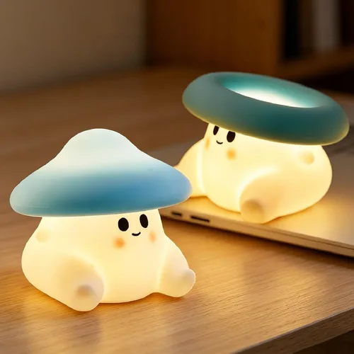 Luz nocturna de hongos para niños, bonita lámpara de noche de silicona para habitación del bebé, lámpara de noche regulable y blanda al tacto,