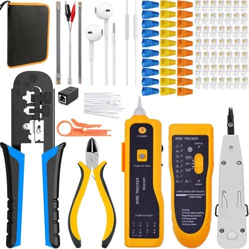 Vista 7 de TAIWAIN - Herramienta pelacables de red de crimpado CAT5, crimpadora RJ45 para RJ12/RJ45 6P/8P, juego de cortadores de crimpado de cables CAT6