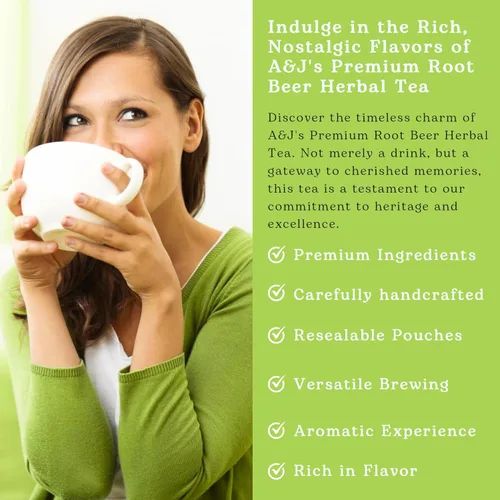 Vista 6 de Nelson's Tea A&J's Root Beer - Té Herbal de Hojas Sueltas de Raíz de Zarzaparrilla - Sin Cafeína - ¡Una Mezcla Armoniosa de Ingredientes Sabrosos
