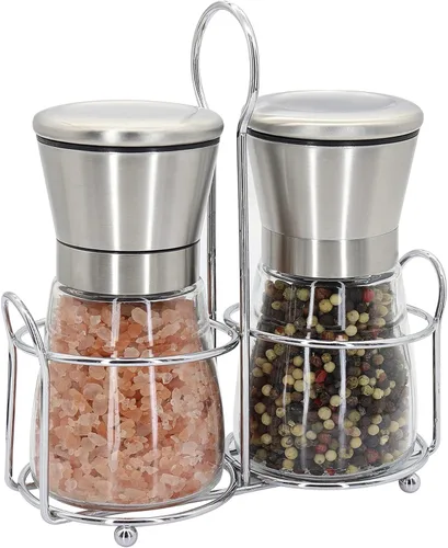 Juego de molinillo de sal y pimienta de acero inoxidable de alta calidad, coctelera de vidrio corta, molinillo de pimienta y molino de sal con
