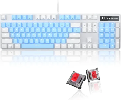 Vista 16 de MageGee - Teclado mecánico para juegos, nuevo teclado retroiluminado de 104 teclas con interruptores azules, teclado mecánico USB con cable