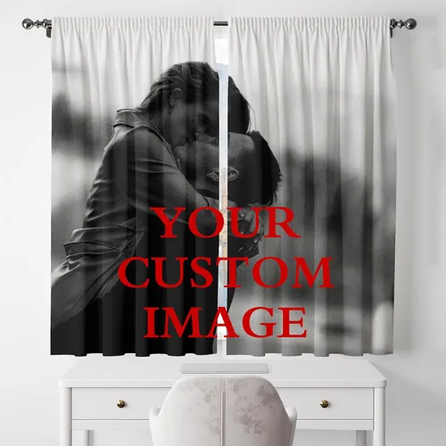 Vista 7 de Cortinas opacas personalizadas con bolsillo para barra, cortinas de ventana personalizadas, añade fotos, texto personalizado para sala de estar, 1