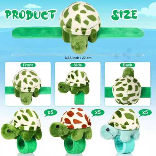 Vista 2 de Lenwen 15 pulseras de peluche de tortuga a granel, adorables pulseras de peluche de tortugas de peluche para cumpleaños, regalos de Navidad, regalos