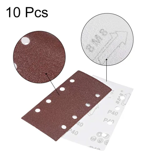 Vista 3 de uxcell 40 Grit 1/3 Lijadora Hoja Lijadora Papel de lija Almohadillas de Gancho y Bucle 8 Agujeros 10pcs